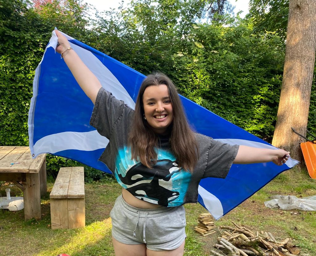 Niamh being very patriotic with her Scotland flag!